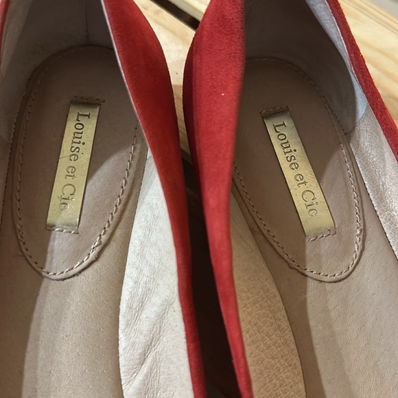 Louise et Cie Women‎ Flat Loafers Sz. 8.5 Round Toe Bow Red Suede - Picture 6 of 12